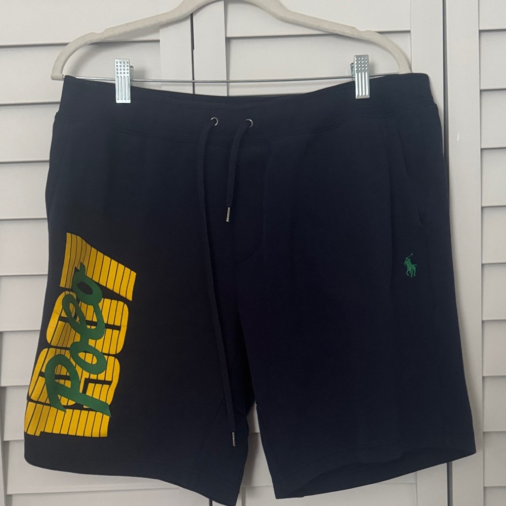 Polo by Ralph Lauren Men's Black Shorts with Yellow and Green Accents